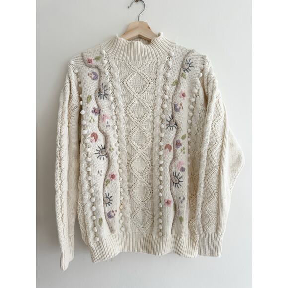 VINTAGE Rebecca Stone White Floral Crewneck Sweater Size Small - Picture 1 of 5